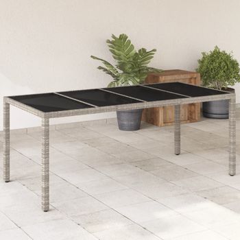 Mesa De Jardín | Mesa De Exterior Superficie De Vidrio Ratán Pe Gris 190x90x75 Cm Cfw78616