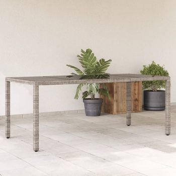 Mesa De Jardín | Mesa De Exterior Superficie De Vidrio Ratán Pe Gris 190x90x75 Cm Cfw39163