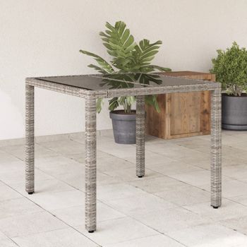 Mesa De Jardín | Mesa De Exterior Superficie De Vidrio Ratán Pe Gris 90x90x75 Cm Cfw72898