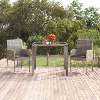 Mesa De Jardín | Mesa De Exterior Superficie De Vidrio Ratán Pe Gris 90x90x75 Cm Cfw12730