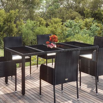 Mesa De Jardín | Mesa De Exterior Superficie De Vidrio Ratán Pe Negro 190x90x75 Cm Cfw51163