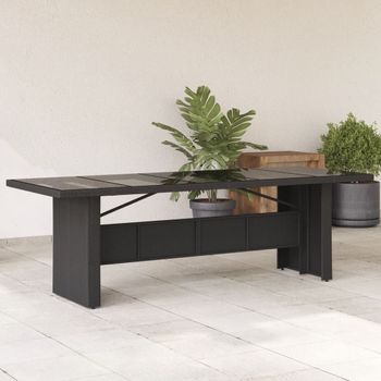 Mesa De Jardín | Mesa De Exterior Superficie De Vidrio Ratán Pe Negro 240x90x75 Cm Cfw63268