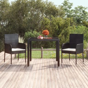 Mesa De Jardín | Mesa De Exterior Superficie De Vidrio Ratán Pe Negro 90x90x75 Cm Cfw53470