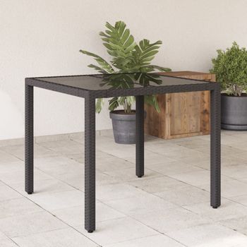 Mesa De Jardín | Mesa De Exterior Superficie De Vidrio Ratán Pe Negro 90x90x75 Cm Cfw74300