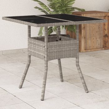 Mesa De Jardín | Mesa De Exterior Superficie De Vidrio Y Ratán Pe Gris 80x80x75 Cm Cfw54304