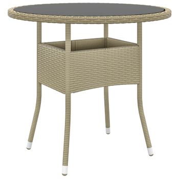 Mesa De Jardín | Mesa De Exterior Vidrio Templado Ratán Sintético Beige Ø80x75 Cm Cfw23236