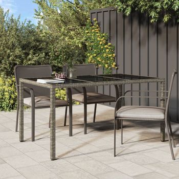 Mesa Jardín | Mesa De Exterior Vidrio Templado Ratán Sintético 150x90x75 Cm Gris Cfw10725