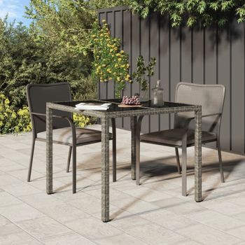 Mesa Jardín | Mesa De Exterior Vidrio Templado Ratán Sintético 90x90x75 Cm Gris Cfw56936