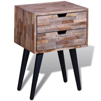 Mesita De Noche | Mesa Auxiliar | Mesilla Con 2 Cajones Madera De Teca Reciclada Cfw82829