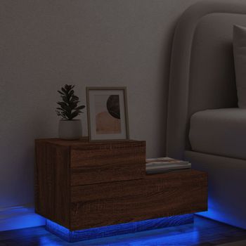 Mesita De Noche | Mesa Auxiliar | Mesilla Con Luces Led Roble Marrón 70x36x40,5 Cm Cfw38768