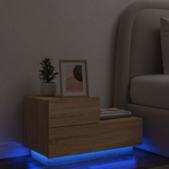 Mesita De Noche | Mesa Auxiliar | Mesilla Con Luces Led Roble Sonoma 70x36x40,5 Cm Cfw12942