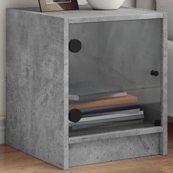 Mesita De Noche | Mesa Auxiliar | Mesilla Con Puerta De Vidrio Gris Hormigón 35x37x42 Cm Cfw73394