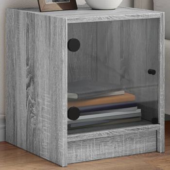 Mesita De Noche | Mesa Auxiliar | Mesilla Con Puerta De Vidrio Gris Sonoma 35x37x42 Cm Cfw36475