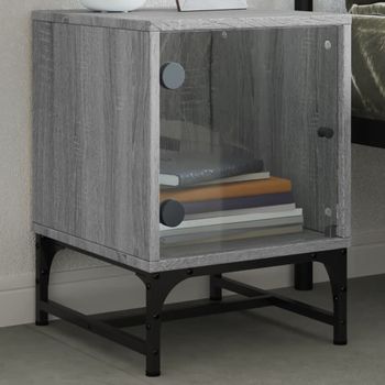 Mesita De Noche | Mesa Auxiliar | Mesilla Con Puerta De Vidrio Gris Sonoma 35x37x50 Cm Cfw87869