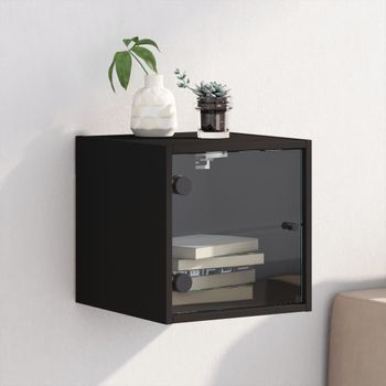 Mesita De Noche | Mesa Auxiliar | Mesilla Con Puerta De Vidrio Negro 35x37x35 Cm Cfw79215