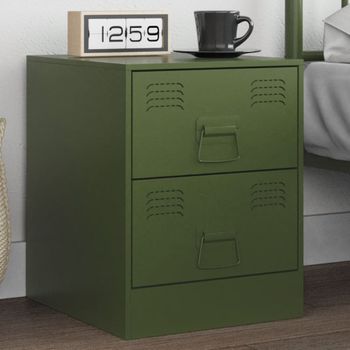 Mesita De Noche | Mesa Auxiliar | Mesilla De Acero Verde 34,5x39x44 Cm Cfw70862