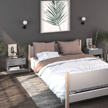 Pack 2 Uds Mesita De Noche | Mesa Auxiliar | Mesilla De Pared Color Gris Sonoma Cfw74433