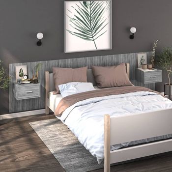 Pack 2 Uds Mesita De Noche | Mesa Auxiliar | Mesilla De Pared Color Gris Sonoma Cfw66212