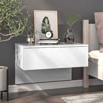 Mesita De Noche | Mesa Auxiliar | Mesilla De Pared Blanco Brillante Cfw98592