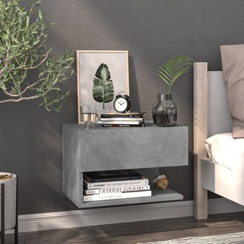 Mesita De Noche | Mesa Auxiliar | Mesilla De Pared Color Gris Hormigón Cfw29382