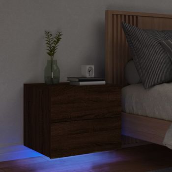 Mesita De Noche | Mesa Auxiliar | Mesilla De Pared Con Luces Led Roble Marrón Cfw45683