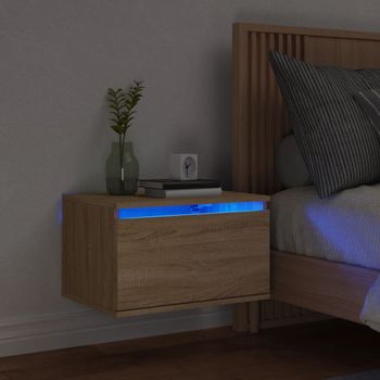 Mesita De Noche | Mesa Auxiliar | Mesilla De Pared Con Luces Led Roble Sonoma Cfw22244