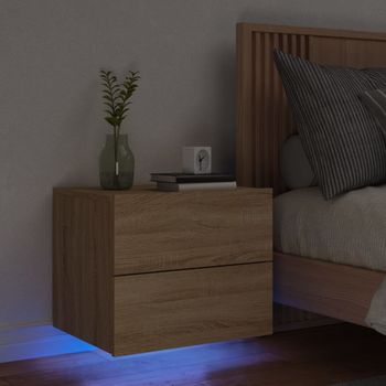 Mesita De Noche | Mesa Auxiliar | Mesilla De Pared Con Luces Led Roble Sonoma Cfw49983