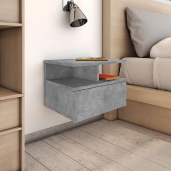 Pack 2 Uds Mesita De Noche | Mesa Auxiliar | Mesilla Flotante Madera Gris Hormigón 40x31x27 Cm Cfw49905