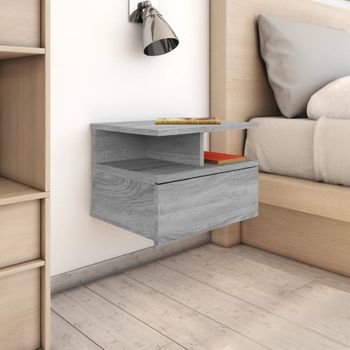 Pack 2 Uds Mesita De Noche | Mesa Auxiliar | Mesilla Flotante Madera Gris Sonoma 40x31x27 Cm Cfw57258