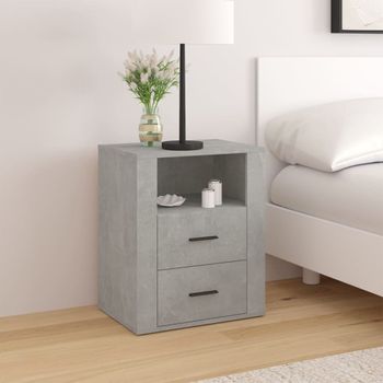 Mesita De Noche | Mesa Auxiliar | Mesilla Madera Contrachapada Gris Hormigón 50x36x60 Cm Cfw65575