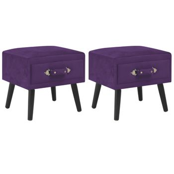 Pack 2 Uds Mesitas De Noche | Mesa Auxiliar | Mesilla 40x35x40cm Terciopelo Morado Oscuro Cfw11244