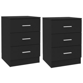 Pack 2 Uds Mesitas De Noche | Mesa Auxiliar | Mesilla Aglomerado Negro 38x35x56 Cm Cfw68557