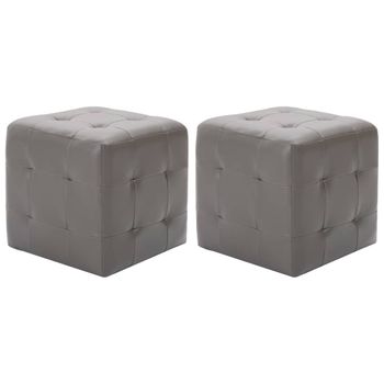 Pack 2 Uds Mesitas De Noche | Mesa Auxiliar | Mesilla Cuero Sintético Gris 30x30x30 Cm Cfw74144