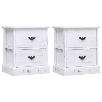 Pack 2 Uds Mesitas De Noche | Mesa Auxiliar | Mesilla Madera De Paulownia Blanco 38x28x45 Cm Cfw34045