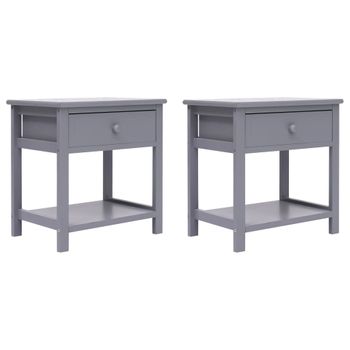 Pack 2 Uds Mesitas De Noche | Mesa Auxiliar | Mesilla Madera De Paulownia Gris 40x29x42cm Cfw74284