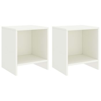 Pack 2 Uds Mesitas De Noche | Mesa Auxiliar | Mesilla Madera De Pino Blanco 35x30x40 Cm Cfw21200