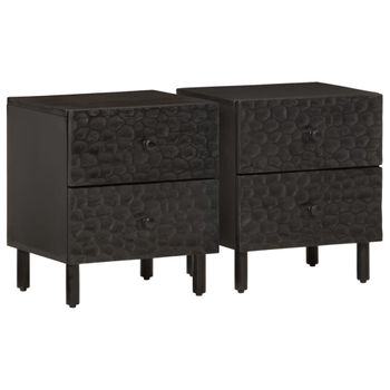 Pack 2 Uds Mesitas De Noche | Mesa Auxiliar | Mesilla Madera Maciza De Mango Negro 40x33x46 Cm Cfw39343