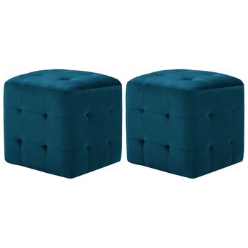 Pack 2 Uds Mesitas De Noche | Mesa Auxiliar | Mesilla Terciopelo Azul 30x30x30 Cm Cfw83862