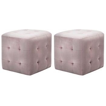 Pack 2 Uds Mesitas De Noche | Mesa Auxiliar | Mesilla Terciopelo Rosa 30x30x30 Cm Cfw79272