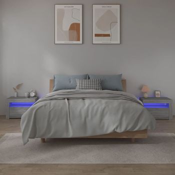 Pack 2 Uds Mesitas De Noche | Mesa Auxiliar | Mesilla Con Led Gris Sonoma 60x35x40 Cm Cfw63881