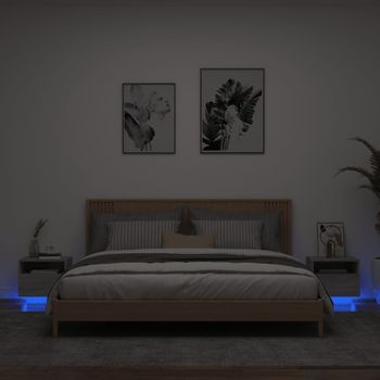 Pack 2 Uds Mesitas De Noche | Mesa Auxiliar | Mesilla Con Luces Led Gris Sonoma 40x39x37 Cm Cfw44591