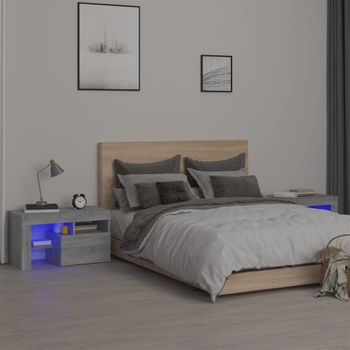 Pack 2 Uds Mesitas De Noche | Mesa Auxiliar | Mesilla Con Luces Led Gris Sonoma 70x36,5x40 Cm Cfw25160