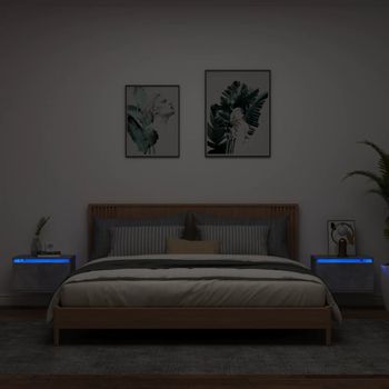 Pack 2 Uds Mesitas De Noche | Mesa Auxiliar | Mesilla De Pared Con Luces Led Gris Hormigón Cfw12406