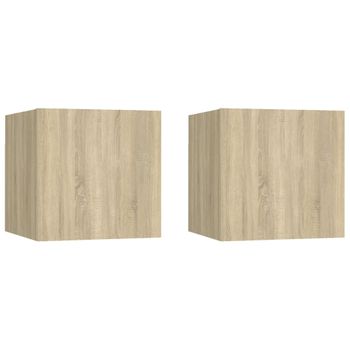 Pack 2 Uds Mesitas Noche | Mesa Auxiliar | Mesilla Madera Ingeniería Roble Sonoma 30,5x30x30cm Cfw75037