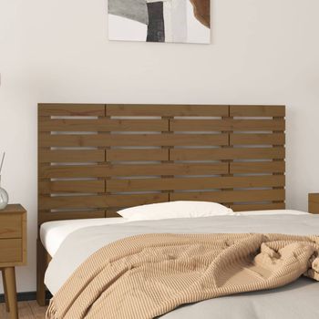 Cabecero Cama Pared | Panel De Cabecera Madera Maciza Pino Marrón Miel 146x3x63 Cm Cfw314115