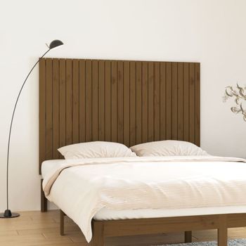 Cabecero Cama Pared | Panel De Cabecera Madera Maciza Pino Marrón Miel 166x3x110 Cm Cfw933225