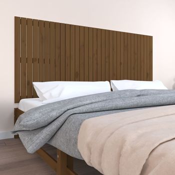 Cabecero Cama Pared | Panel De Cabecera Madera Maciza Pino Marrón Miel 204x3x90 Cm Cfw864162