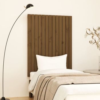 Cabecero Cama Pared | Panel De Cabecera Madera Maciza Pino Marrón Miel 82,5x3x110cm Cfw449819