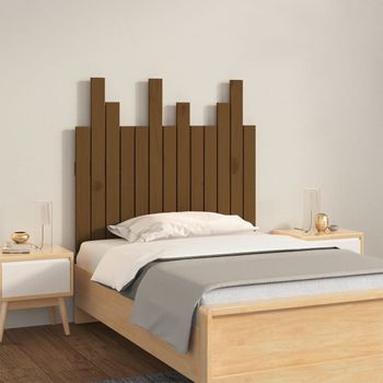 Cabecero Cama Pared | Panel De Cabecera Madera Maciza Pino Marrón Miel 82,5x3x80 Cm Cfw530068