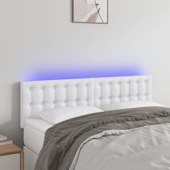 Cabecero Cama | Panel De Cabecera Con Led Cuero Sintético Blanco 144x5x78/88 Cm Cfw561252